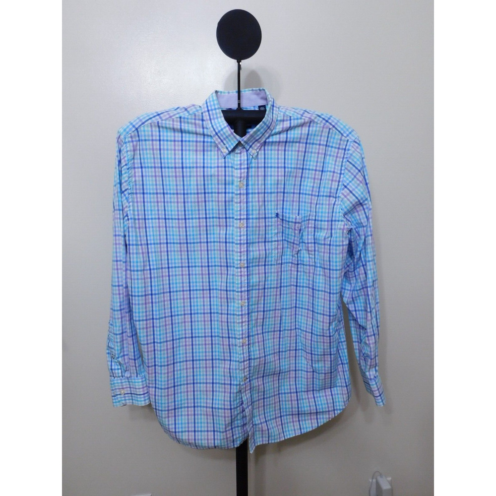 Izod Multi Color Blue Long Sleeve Button Front Shirt - Size XXL